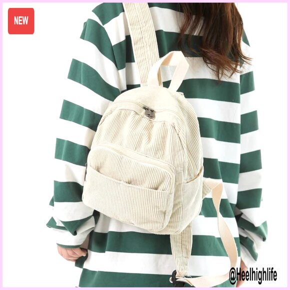Mini Corduroy Backpack Purse - Small Daypack with Multiple Pockets main image 4